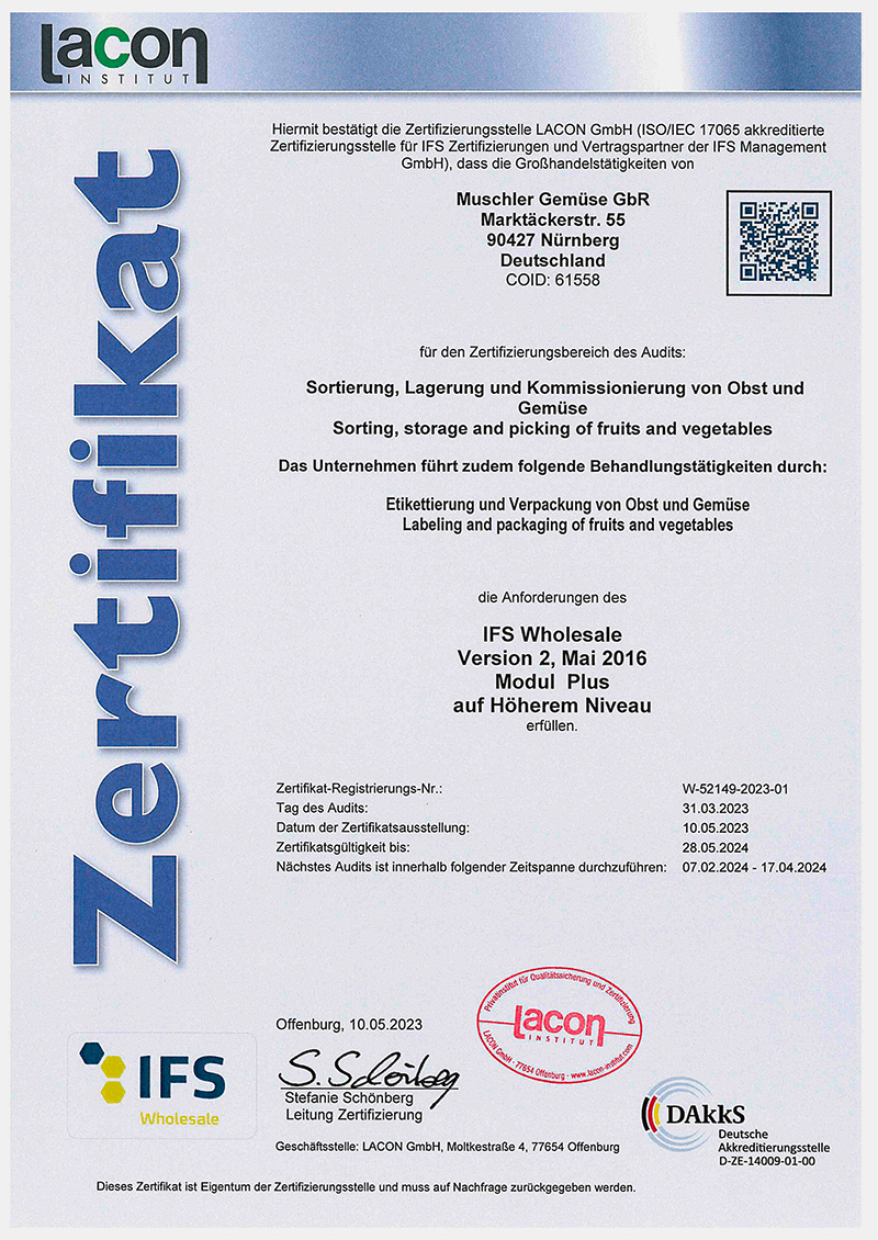 Zertifikat 2023 IFS Wholesale Plus